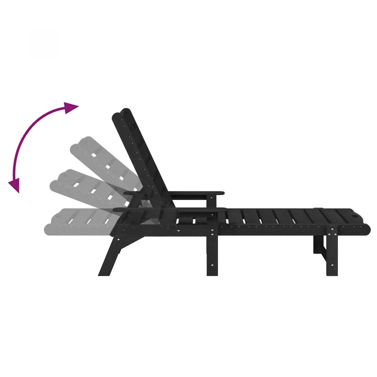 Napozóágy 2 db Fekete 162x53x98,5 cm HDPE