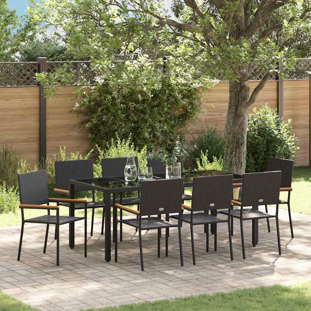 Kert étkező szett 9 pcs Fekete 190 x 90 x 75 cm polirattan