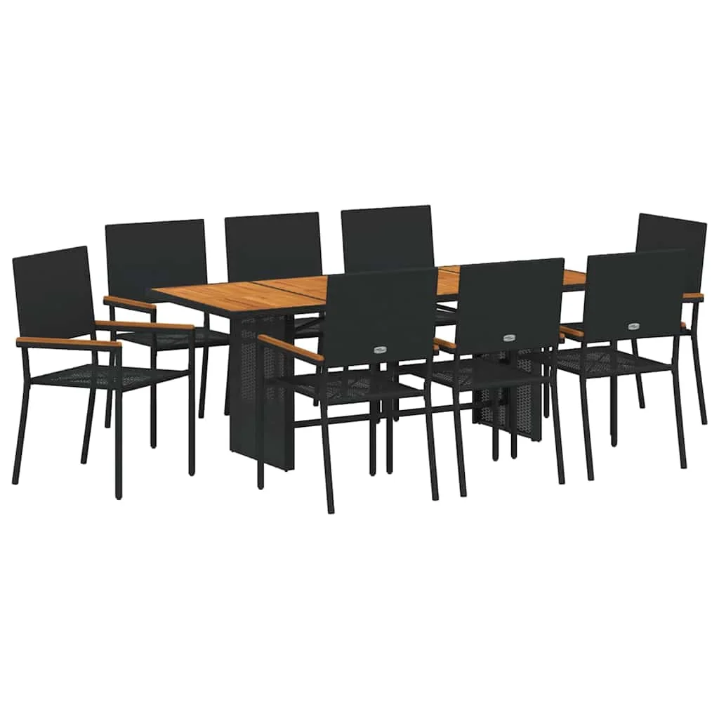 Kert étkező szett 9 pcs Fekete és Barna 190 x 80 x 75 cm
