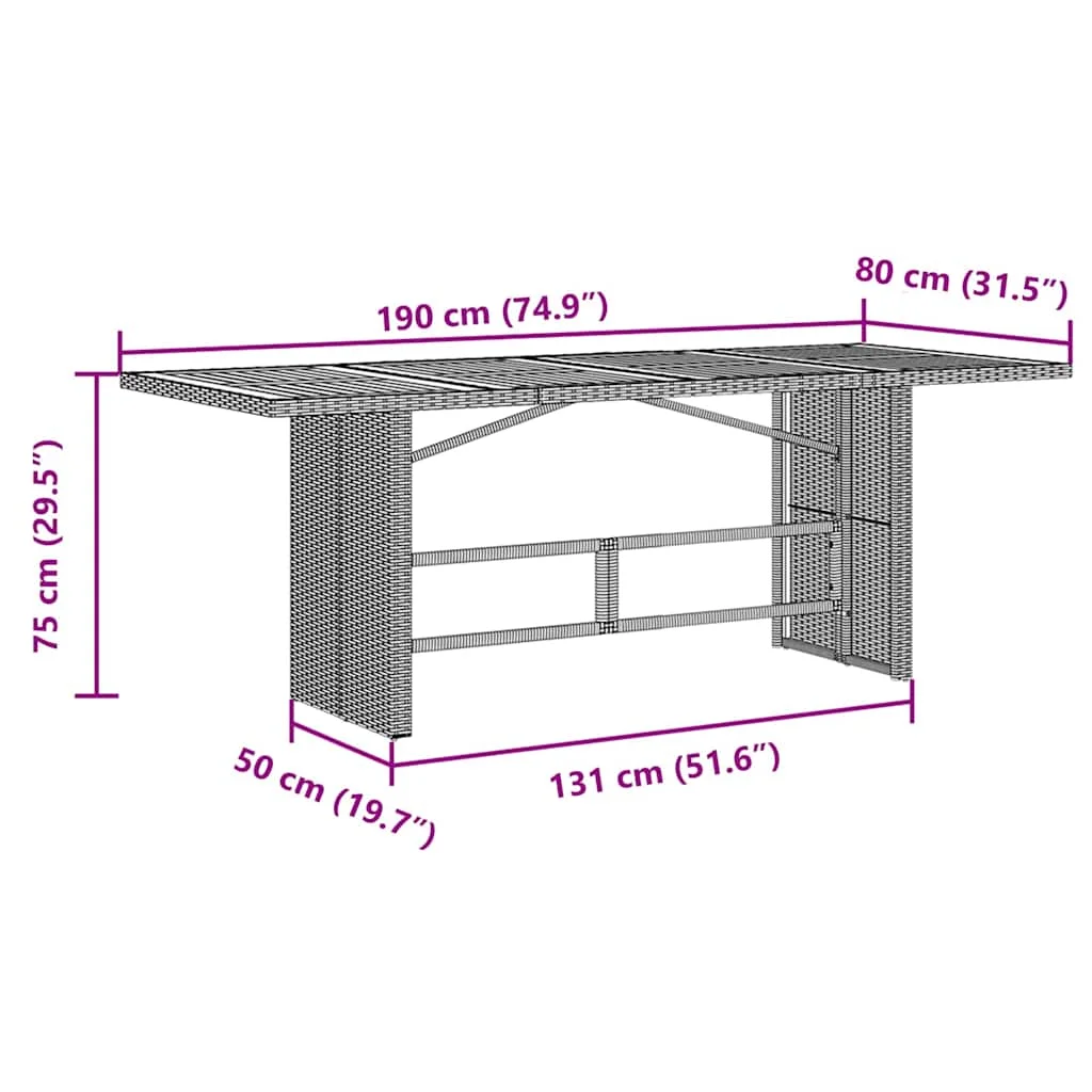 Kert étkező szett 9 pcs Fekete és Barna 190 x 80 x 75 cm