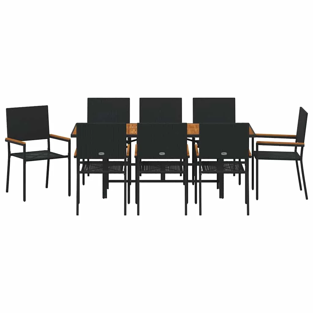 Kert étkező szett 9 pcs Fekete és Barna 190 x 80 x 75 cm