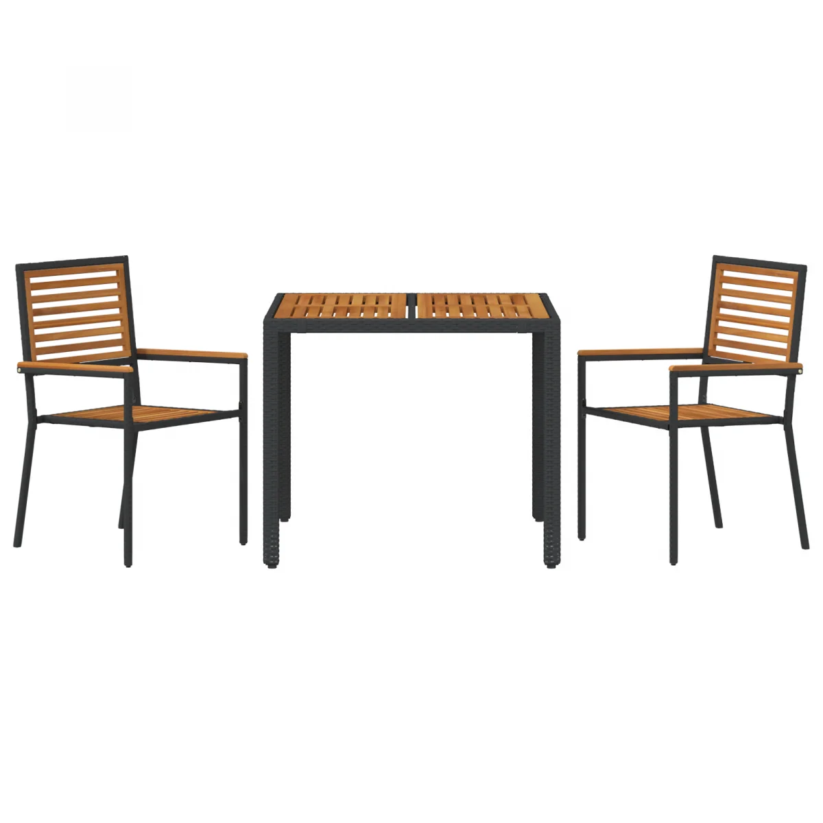 3 darabos Kerti Étkező Szett Fekete Poly Rattan Akácia