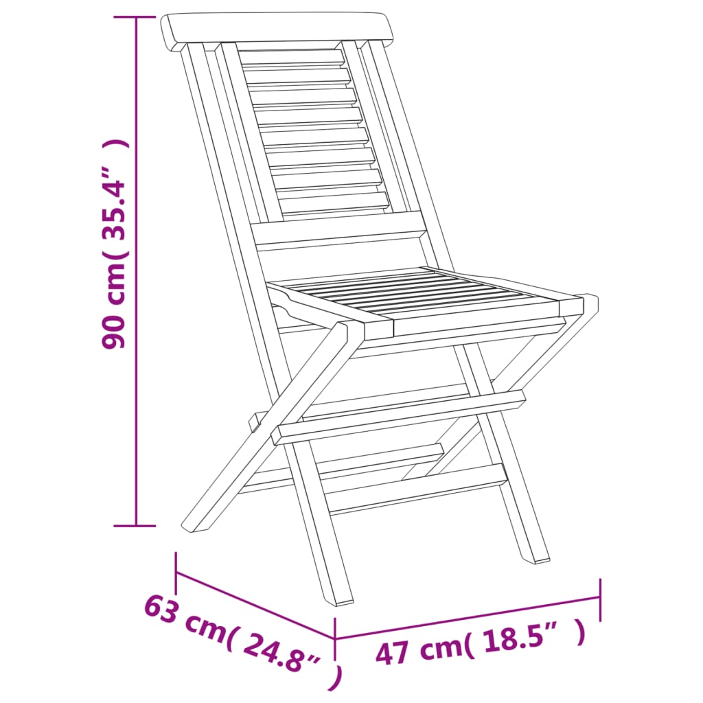 2 db tömör tíkfa összecsukható kerti szék 47 x 63 x 90 cm