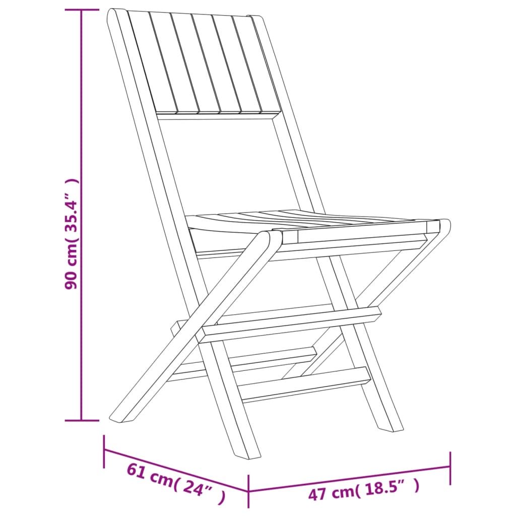 2 db összecsukható tömör tíkfa kerti szék 47 x 61 x 90 cm