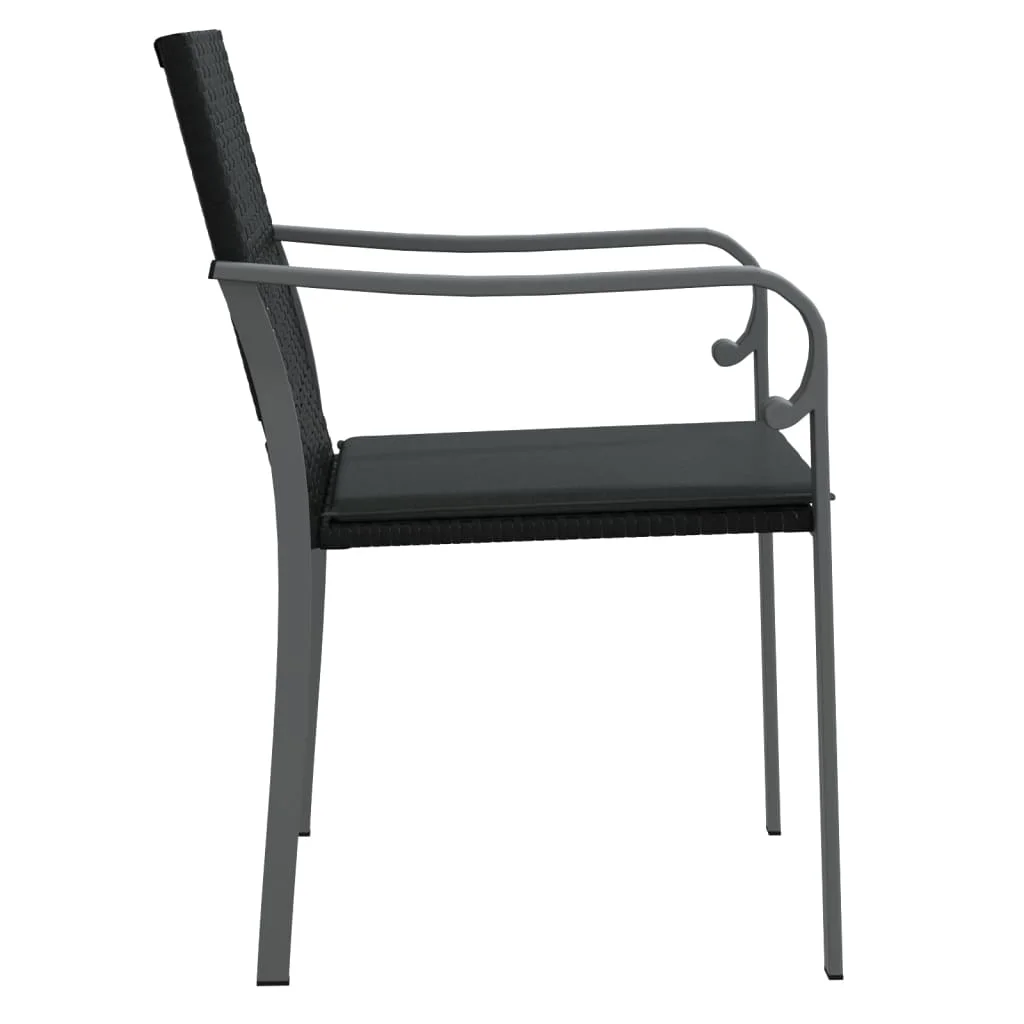 2 db fekete polyrattan kerti szék párnával 56 x 59 x 84 cm
