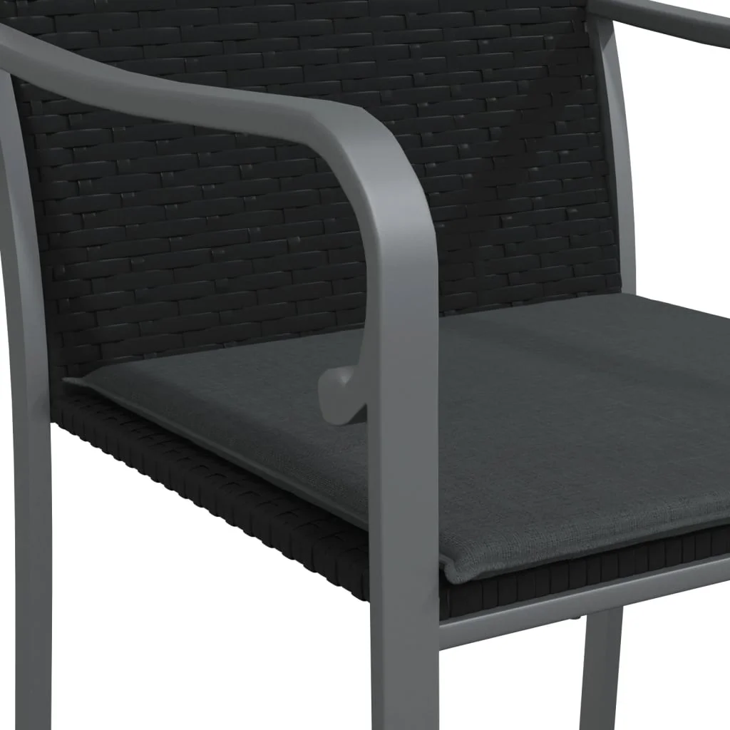 2 db fekete polyrattan kerti szék párnával 56 x 59 x 84 cm