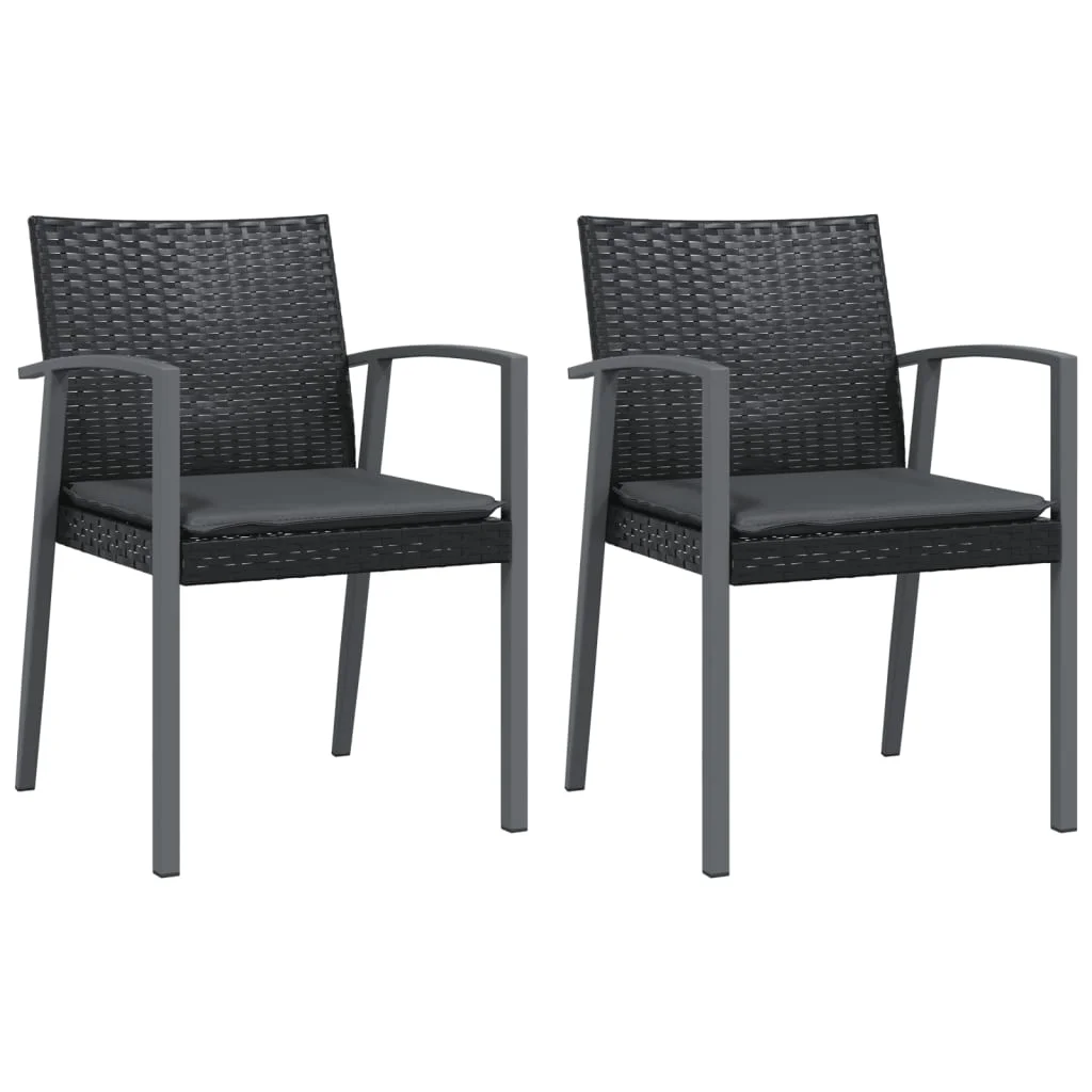 2 db fekete polyrattan kerti szék párnával 56,5 x 57 x 83 cm