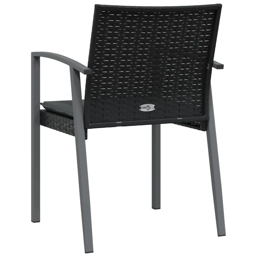 2 db fekete polyrattan kerti szék párnával 56,5 x 57 x 83 cm