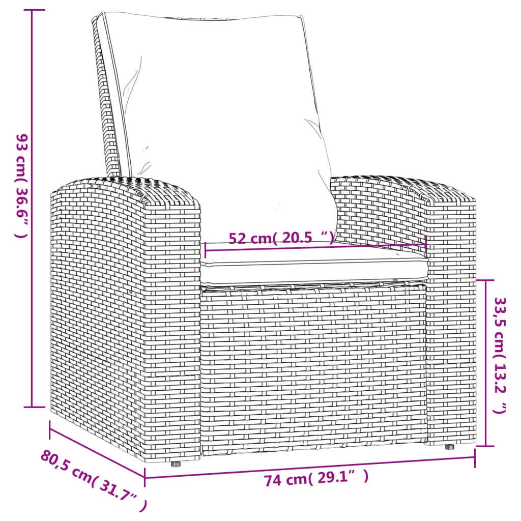 Szürke polyrattan dönthető kerti szék párnával