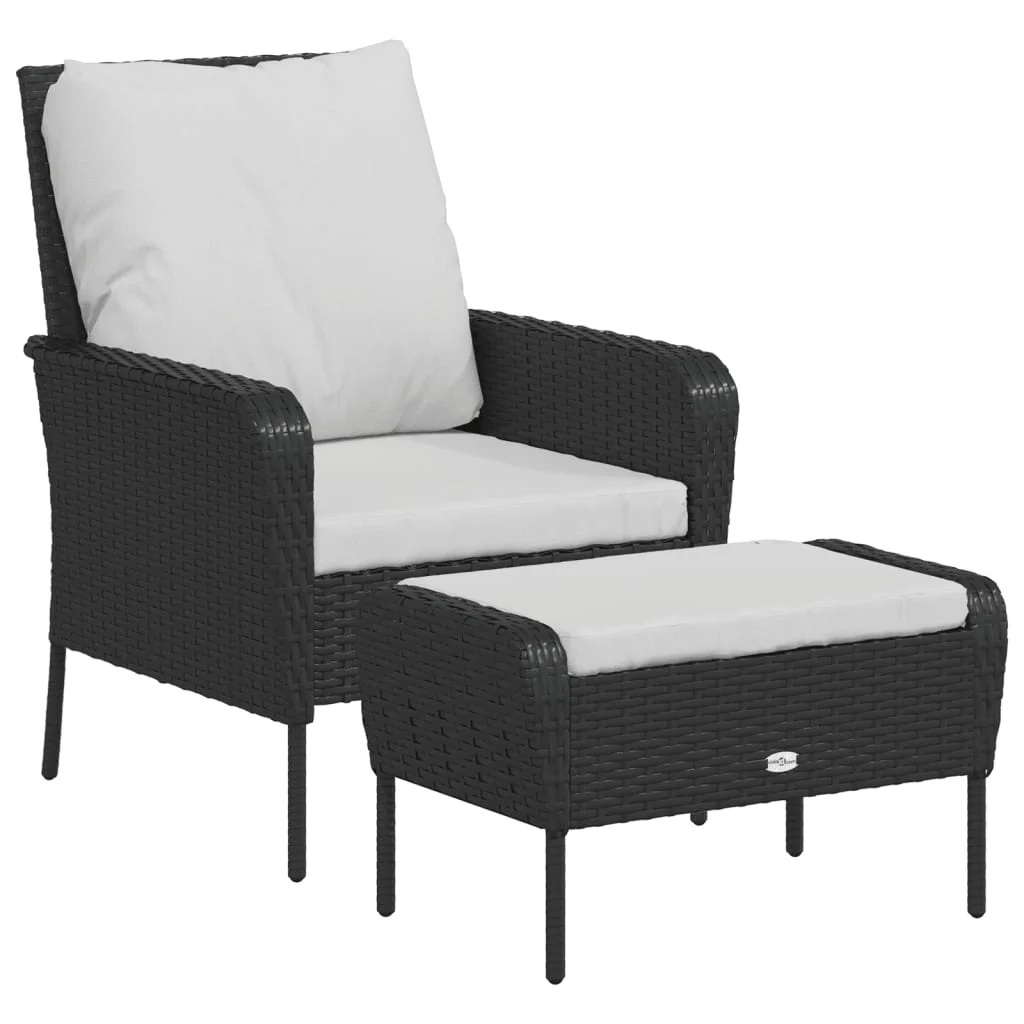 Fekete polyrattan kerti szék lábtartóval