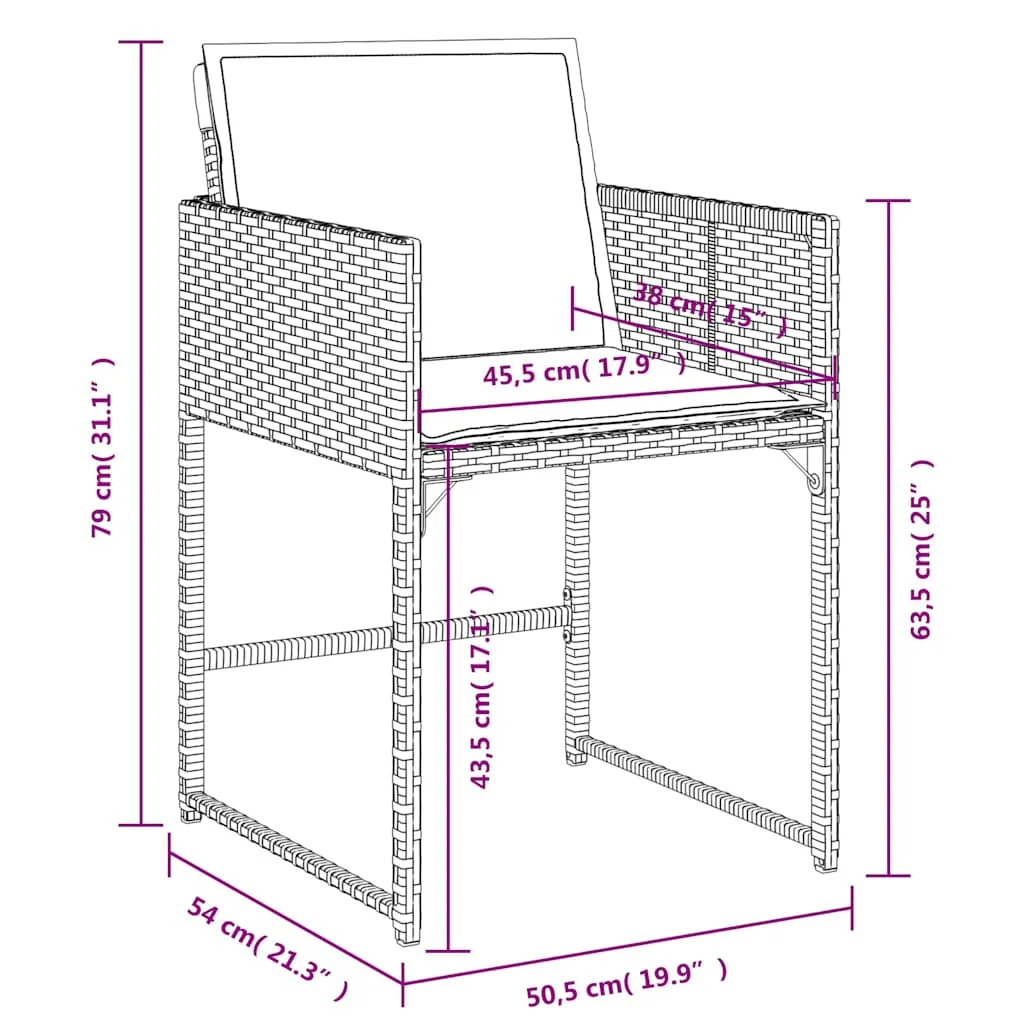 4 db barna polyrattan kerti szék párnával