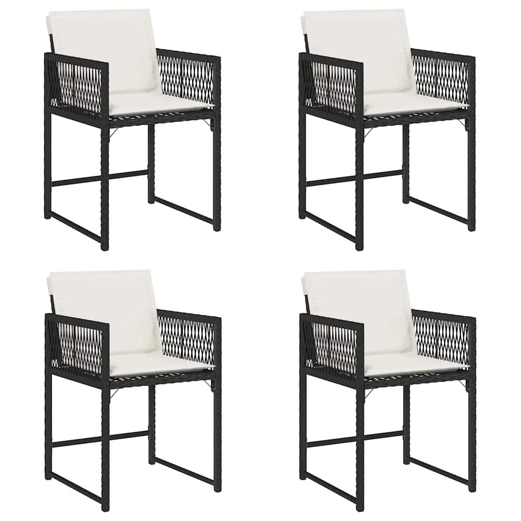 4 db fekete polyrattan kerti szék párnával