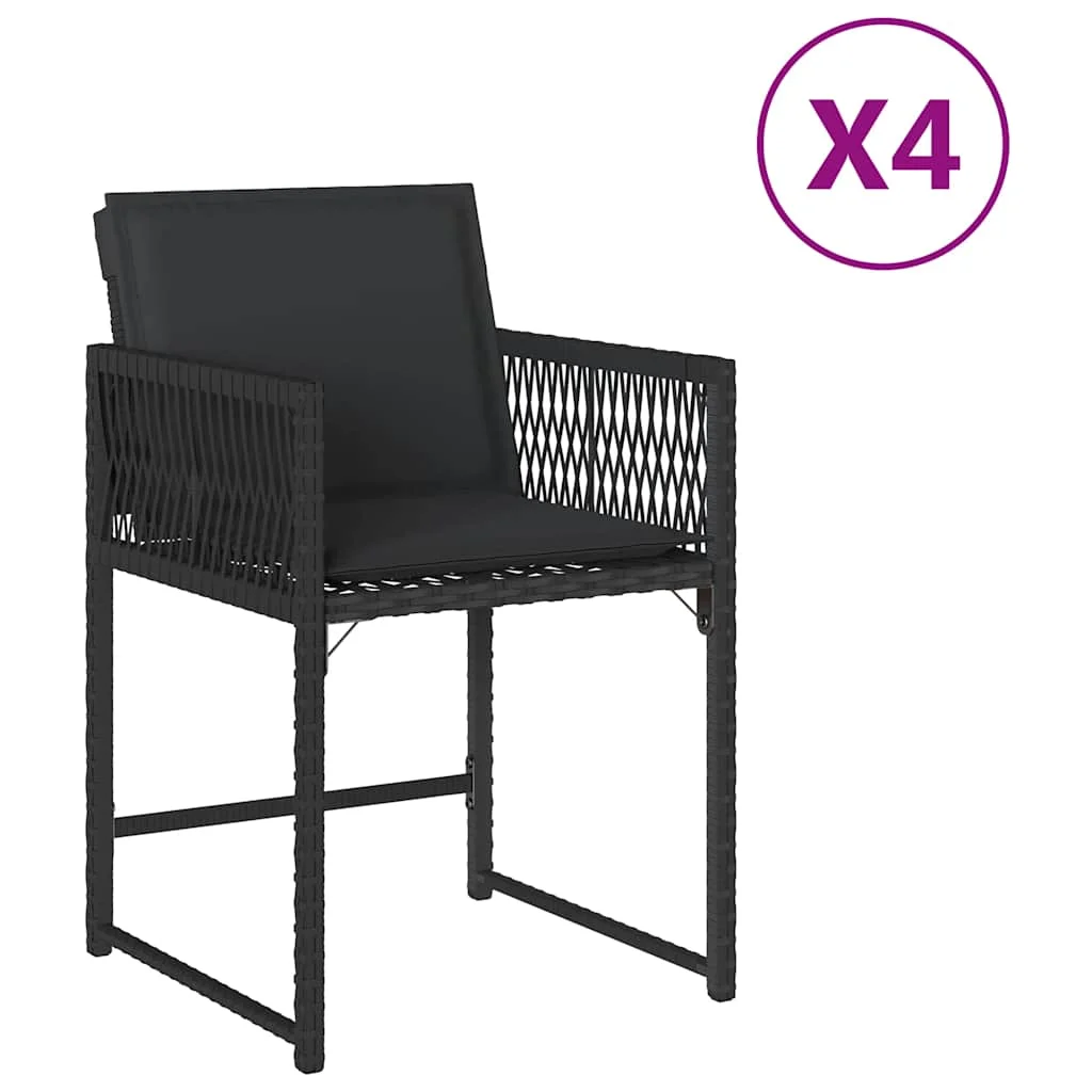4 db fekete polyrattan kerti szék párnával