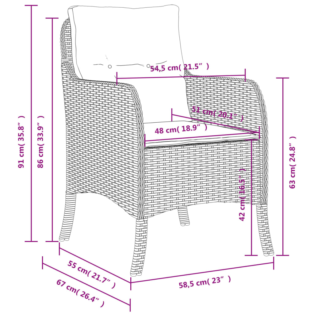 2 db szürke polyrattan kerti szék párnával