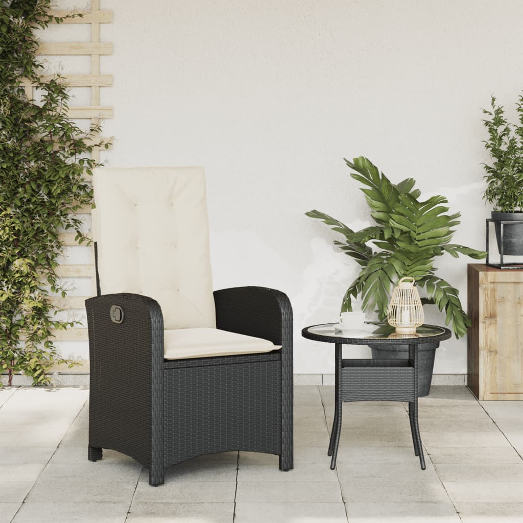 Fekete polyrattan dönthető kerti szék párnával