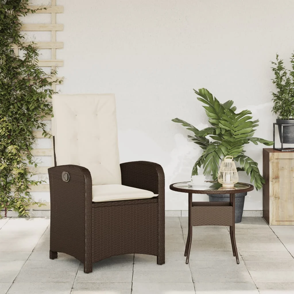 Barna polyrattan dönthető kerti szék párnákkal