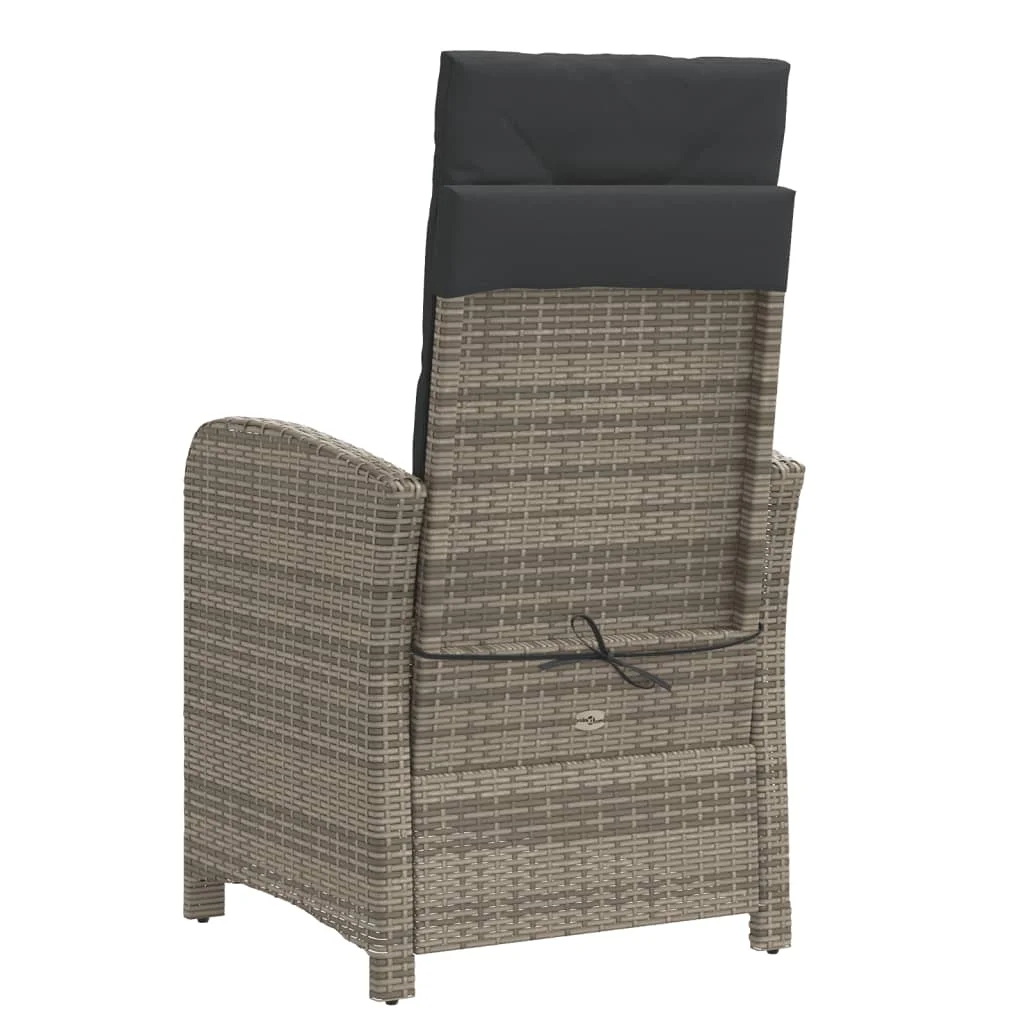 Szürke polyrattan dönthető kerti szék párnákkal