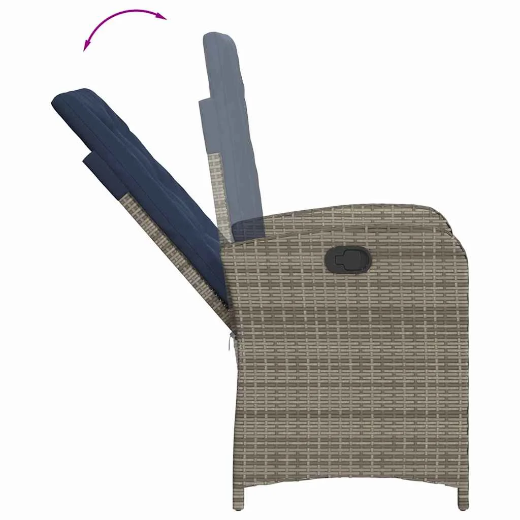 2 db szürke polyrattan dönthető kerti szék párnákkal