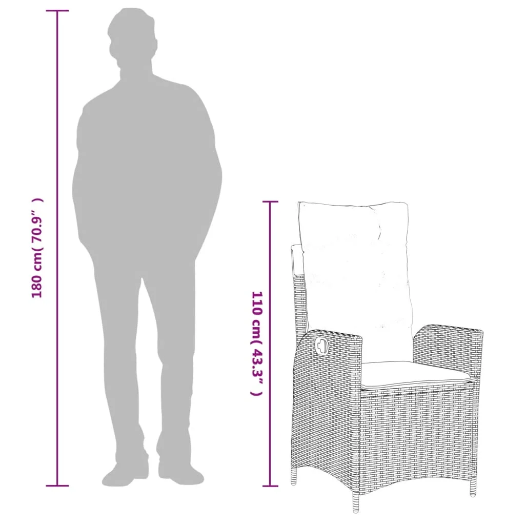 2 db barna polyrattan dönthető kerti szék párnákkal