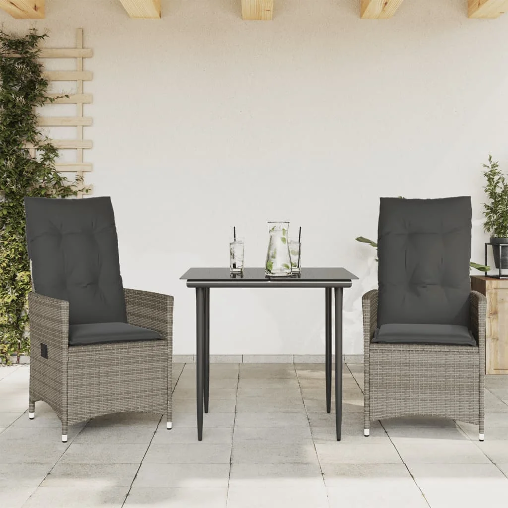 2 db szürke polyrattan dönthető kerti szék párnákkal