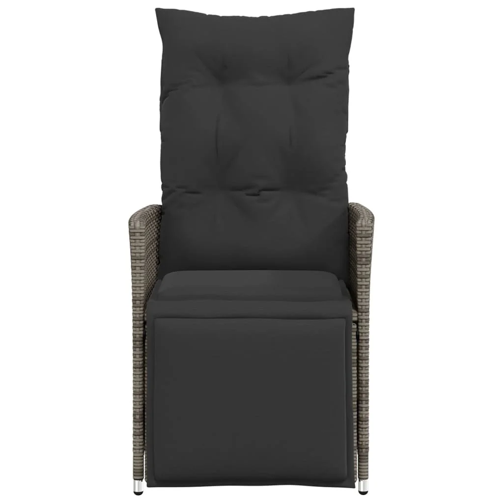 2 db szürke polyrattan dönthető kerti szék párnákkal