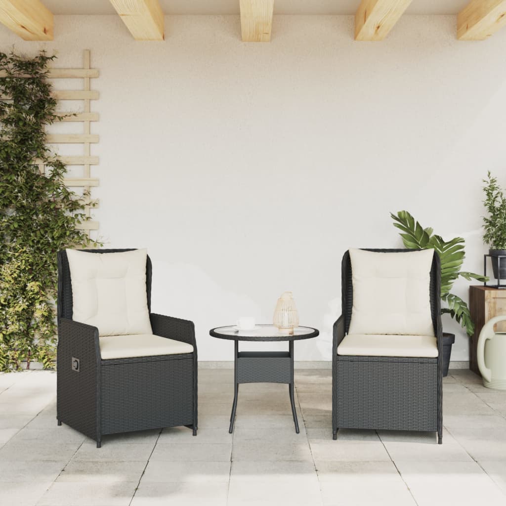 2 db fekete polyrattan dönthető kerti szék