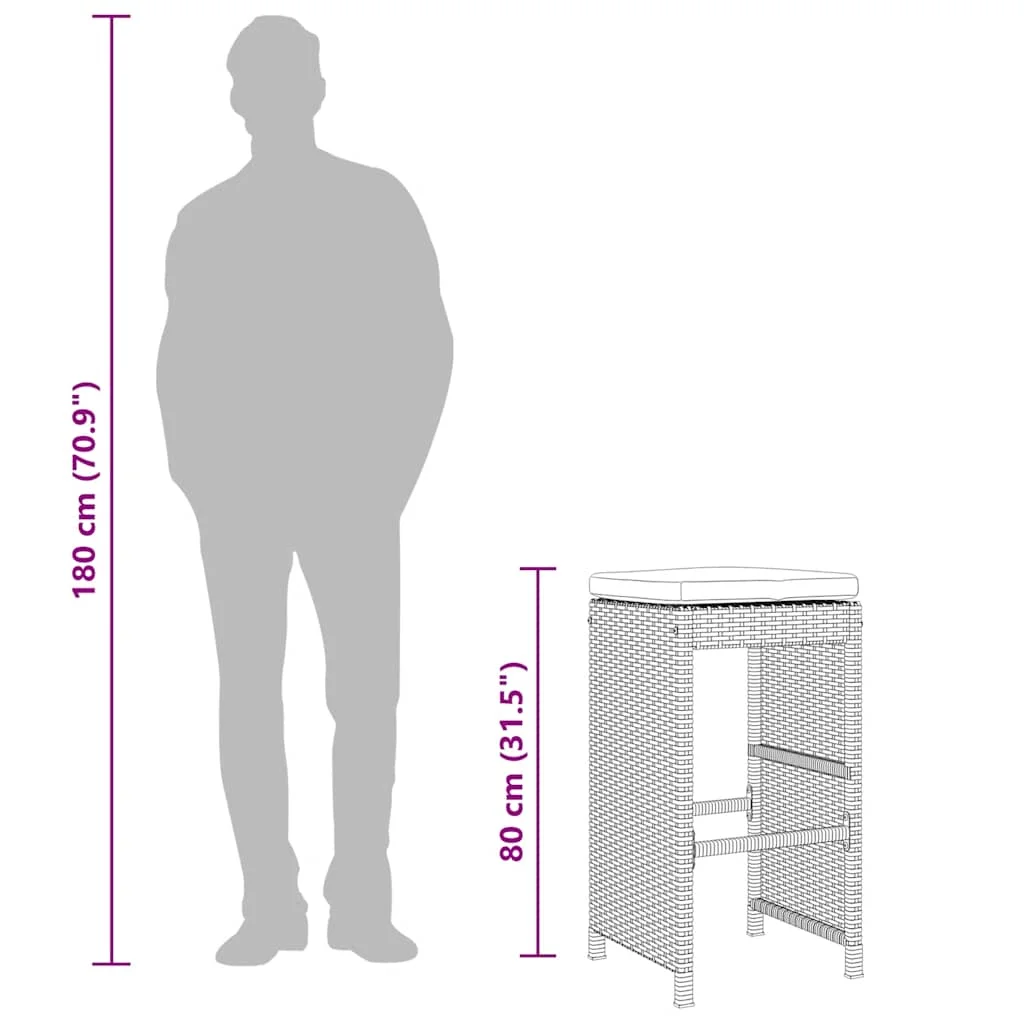 2 db barna polyrattan kerti bárszék párnával