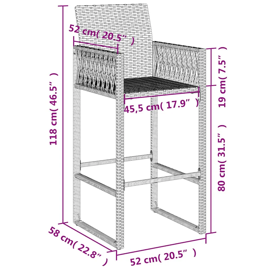 2 db szürke polyrattan kerti bárszék