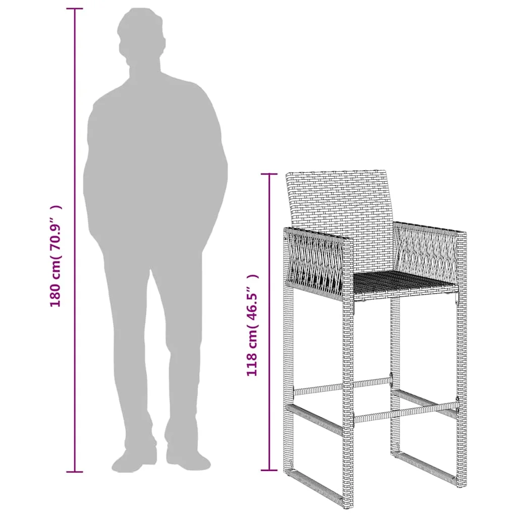 2 db szürke polyrattan kerti bárszék