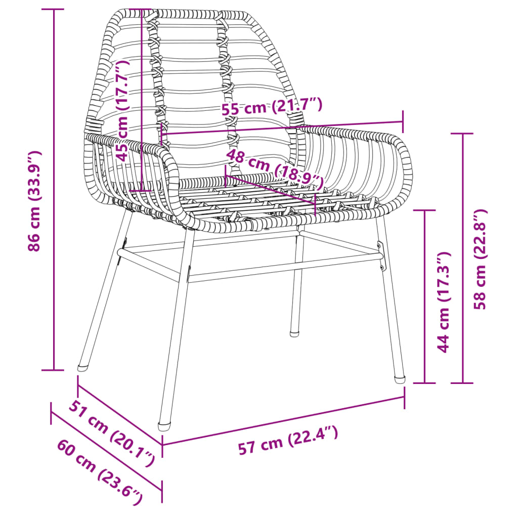 2 db fekete polyrattan kerti szék