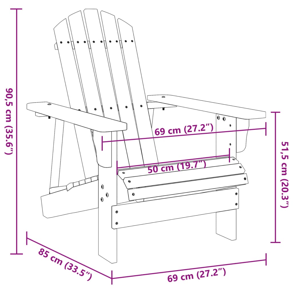 Fehér tömör fenyőfa Adirondack szék 69 x 85 x 90,5 cm