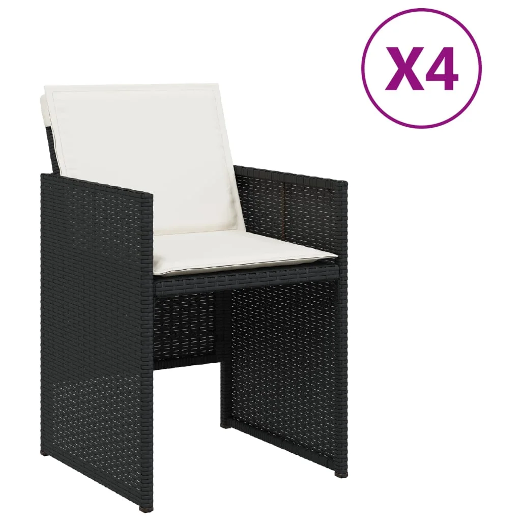 4 db fekete polyrattan kerti szék párnával