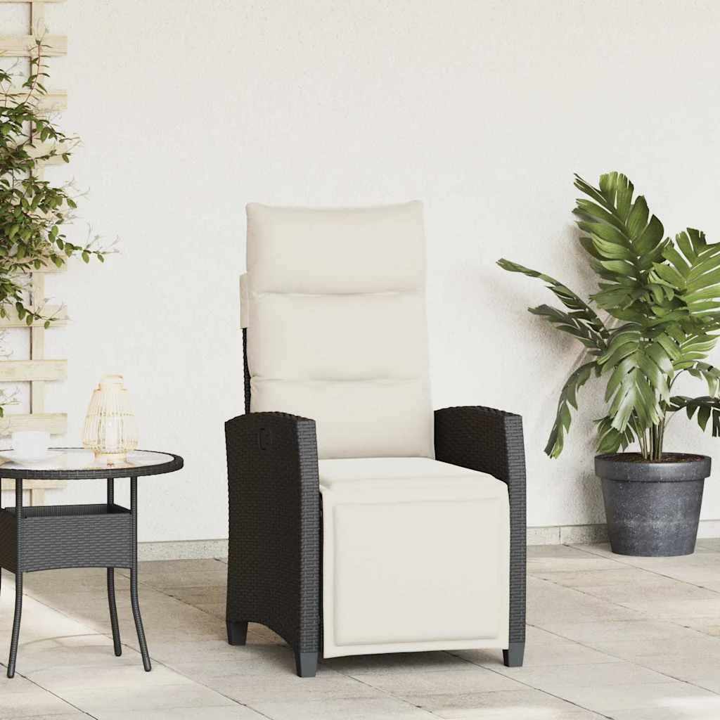 Fekete polyrattan fekvő kerti szék oldalsó asztallal