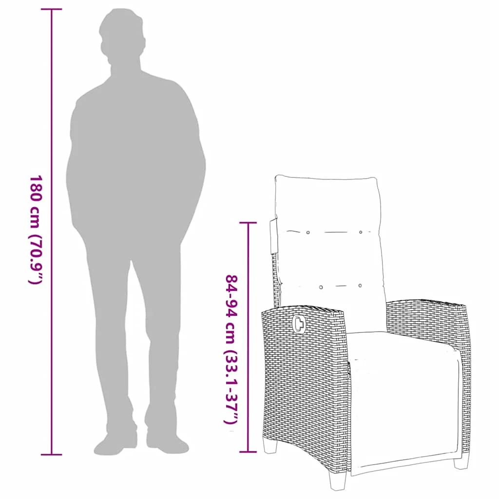 Bézs polyrattan fekvő kerti szék oldalsó asztallal