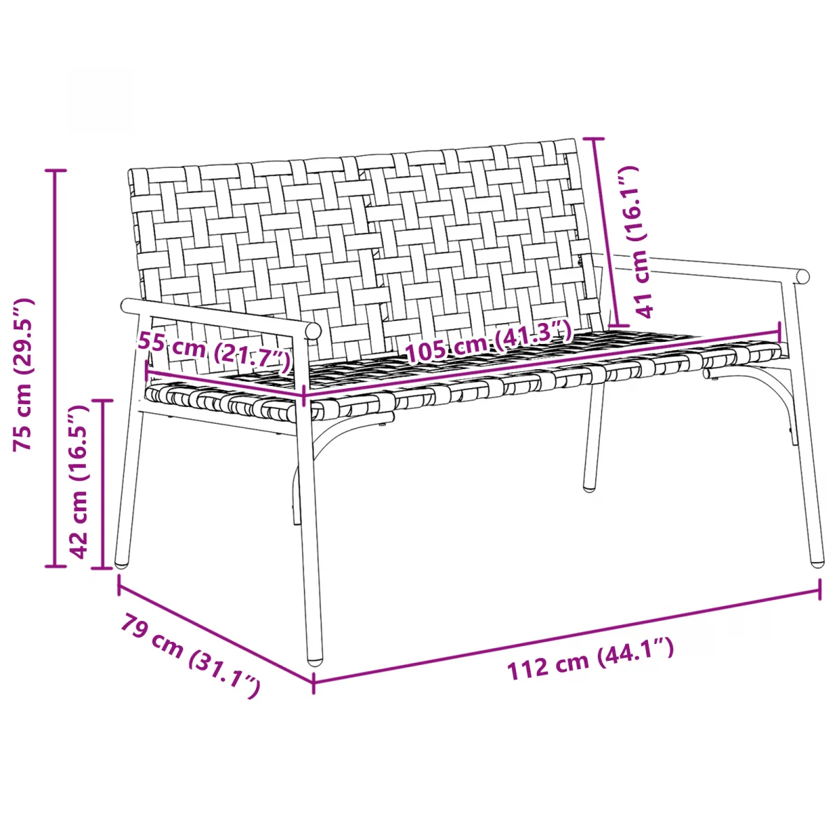 Kerti Pad Fekete 113x79x75 cm Poli Rattan