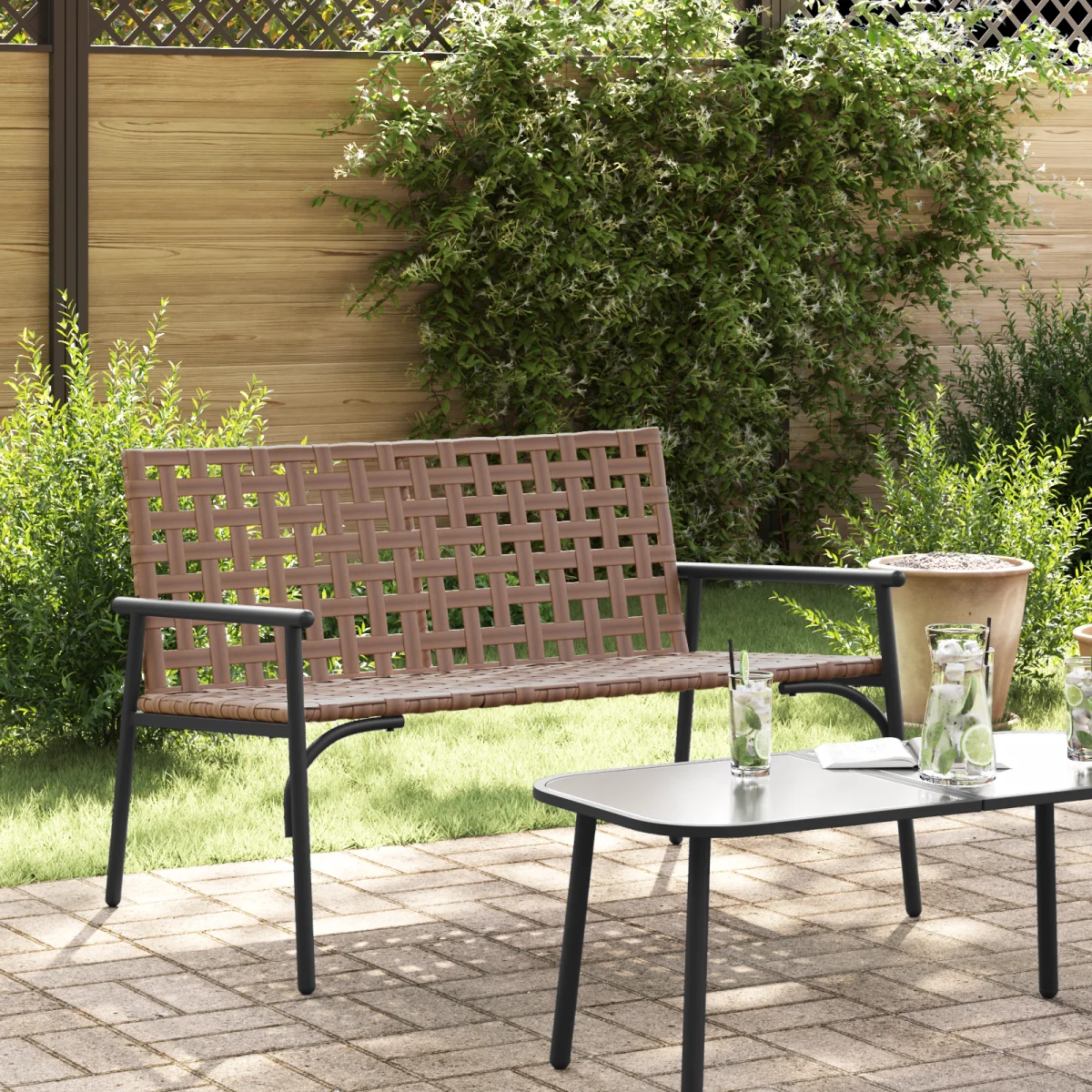 Kerti Pad Fekete 113x79x75 cm Poli Rattan