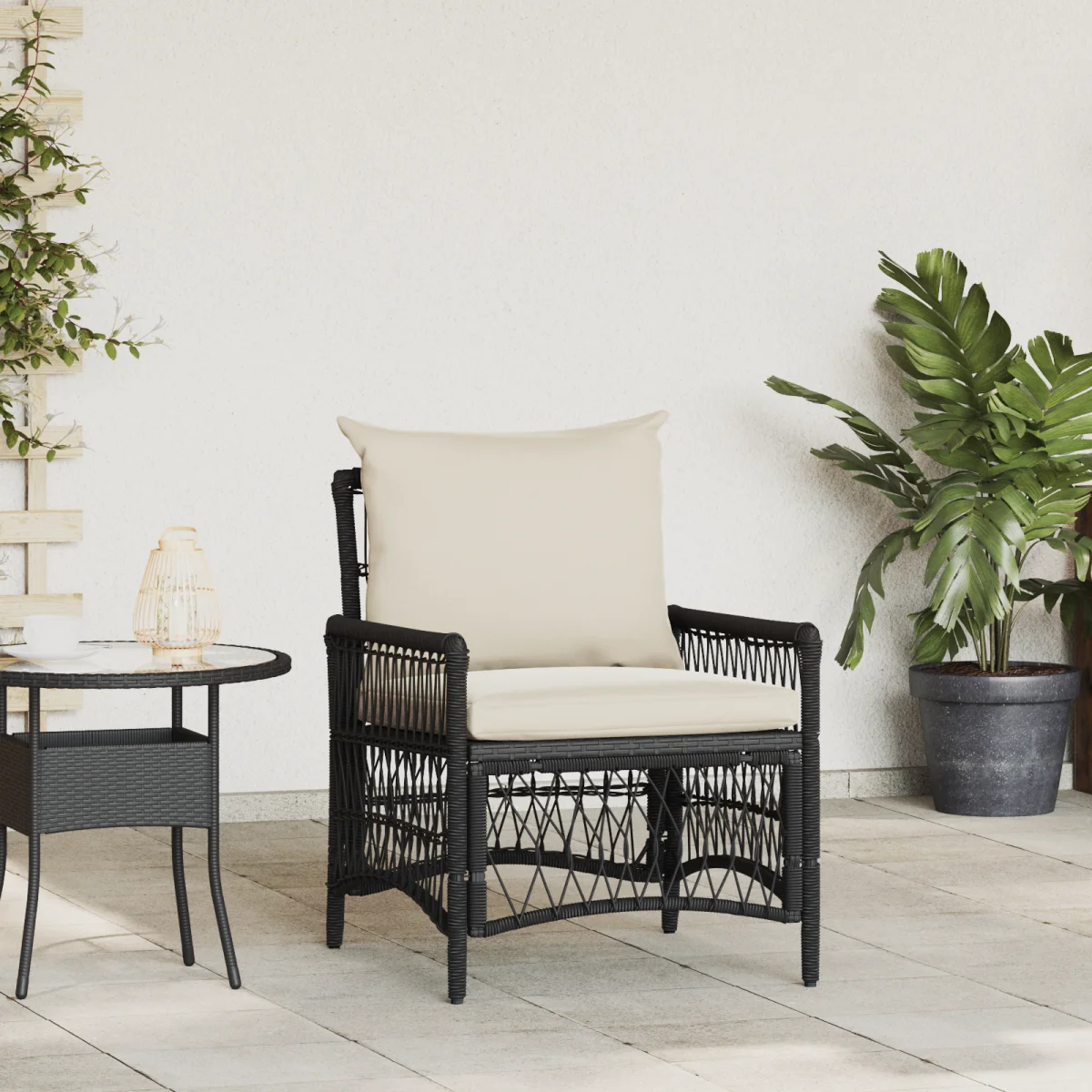 Kerti Szék Párnákkal Fekete 60x70x78 cm Poli Rattan