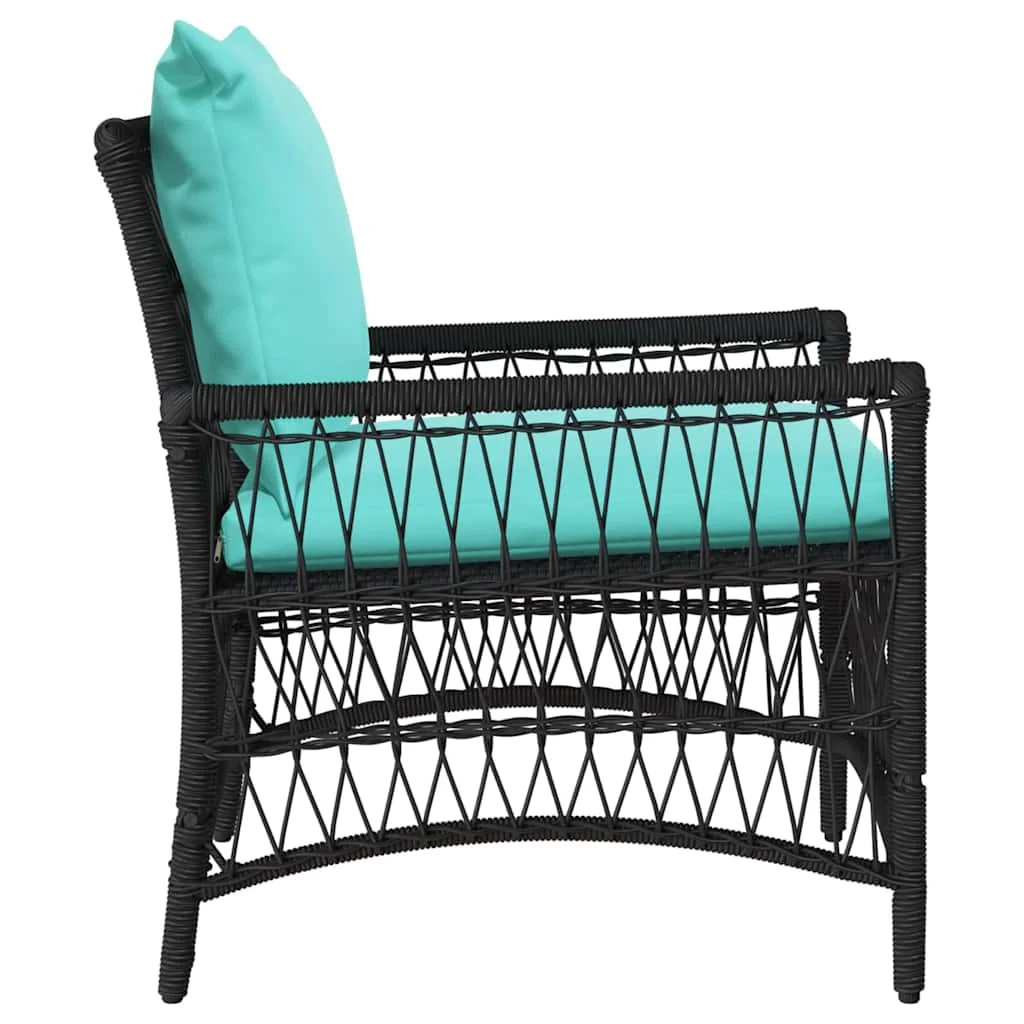 Kerti Szék Párnákkal Fekete 60x70x78 cm Poli Rattan