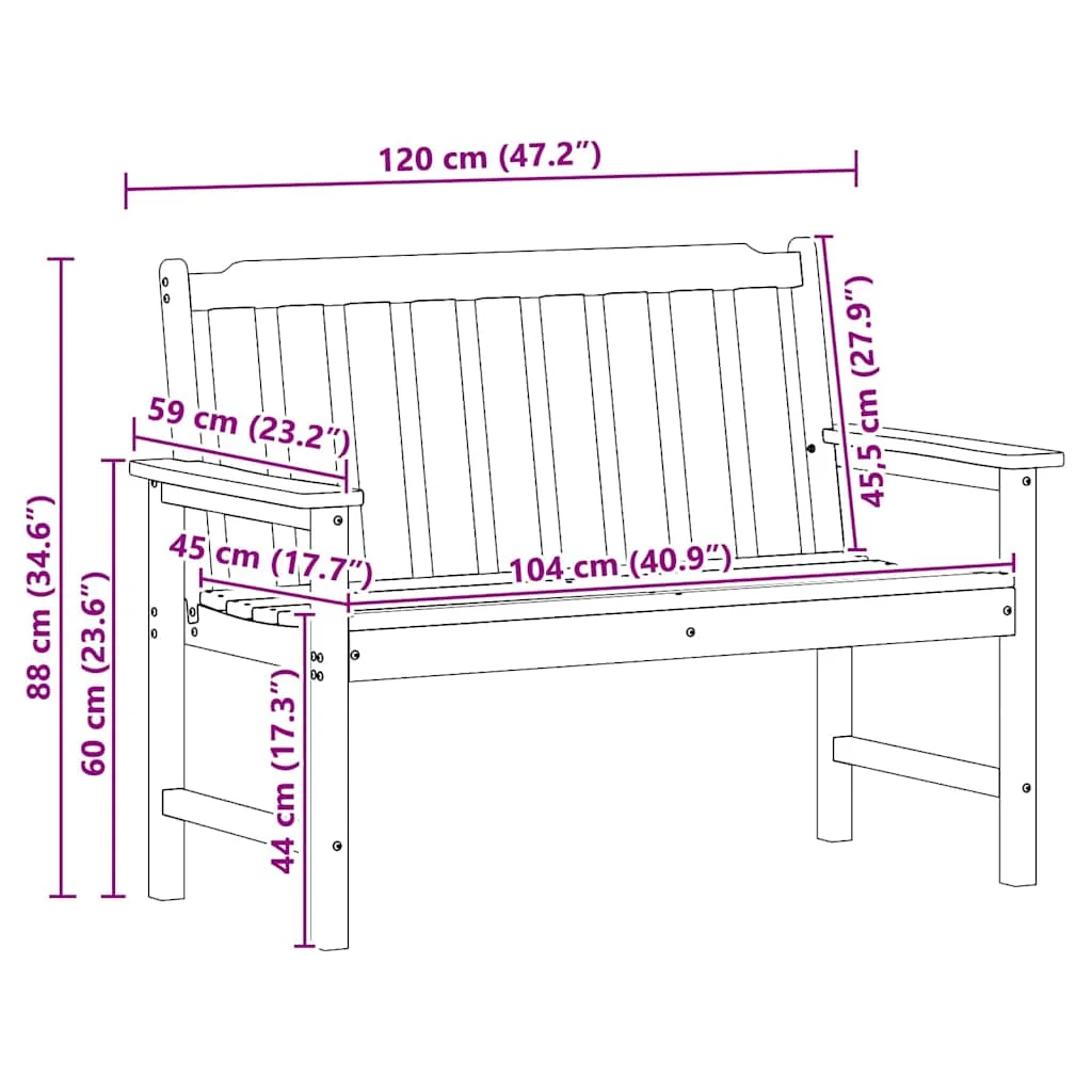 Kerti pad fehér 120 cm HDPE