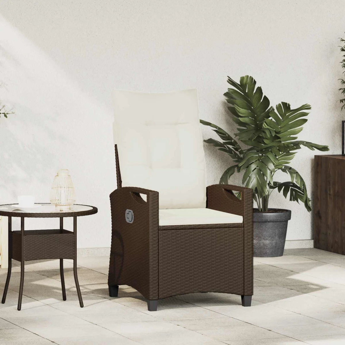 Fekvő Kerti Szék Barna és Krém 56 x 60 x 112 cm polirattan