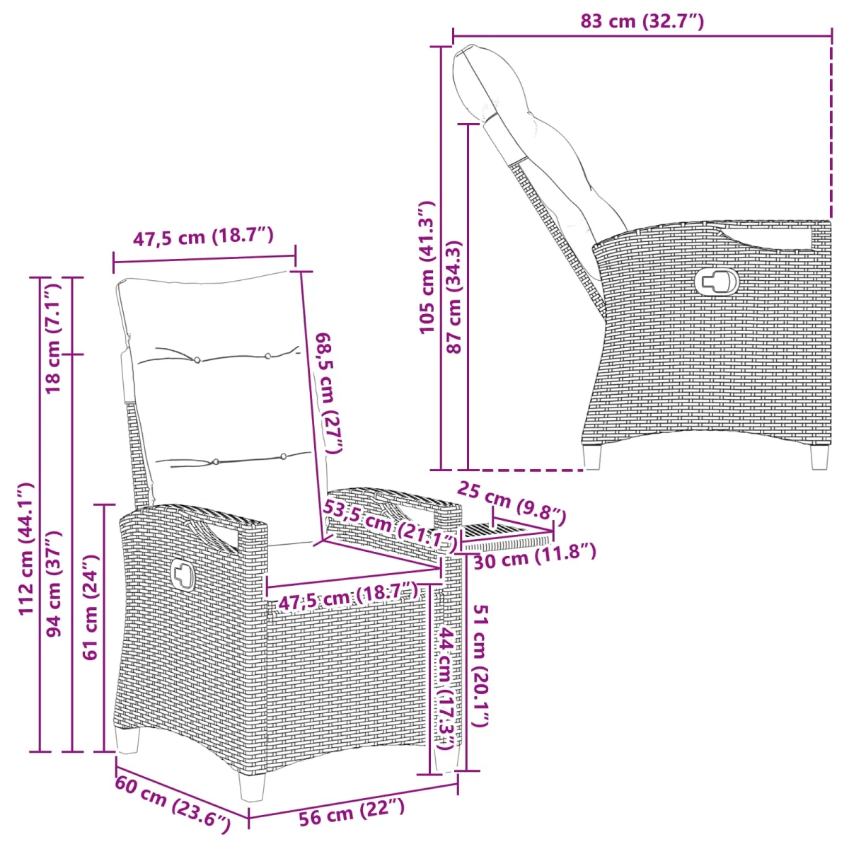 Fekvő Kerti Szék Beige és krém 56 x 60 x 112 cm polirattan