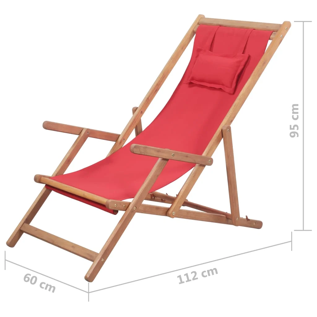 Piros összecsukható szövetkárpitos favázas strandszék