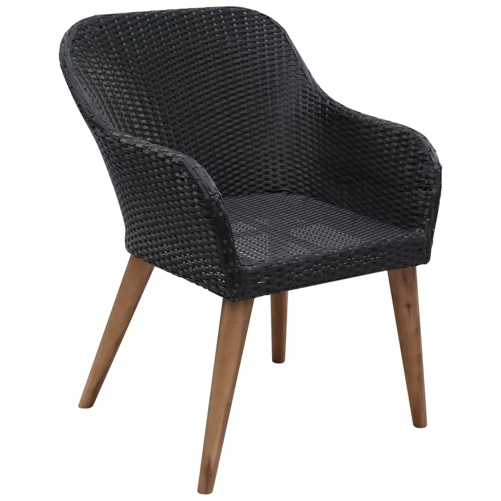 2 db fekete polyrattan kültéri szék párnával 