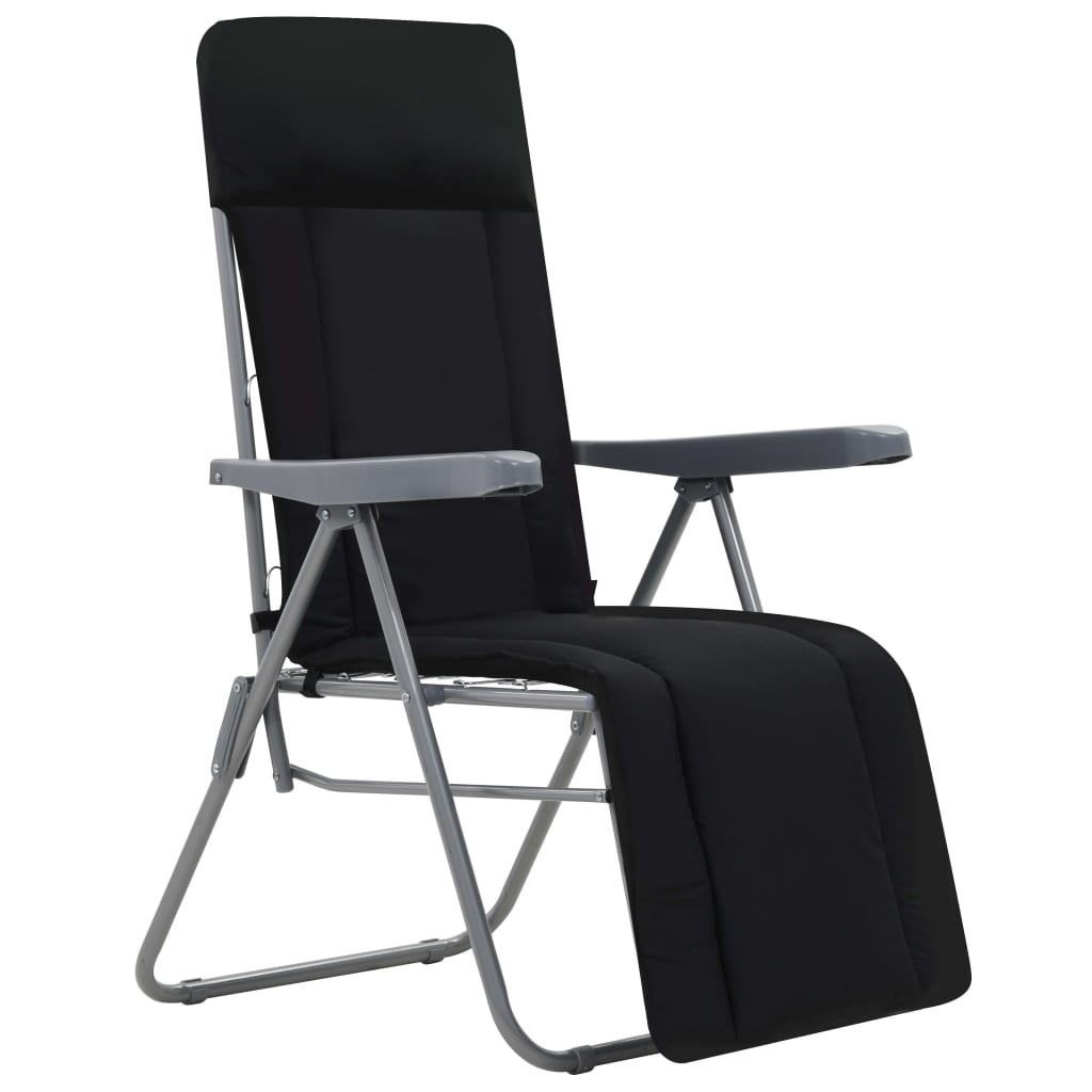 2 db fekete összecsukható kerti szék párnával
