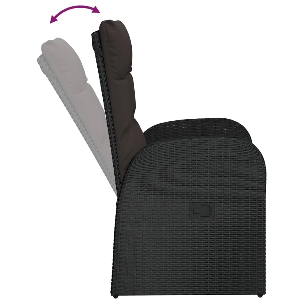 2 db fekete dönthető polyrattan kerti szék párnával