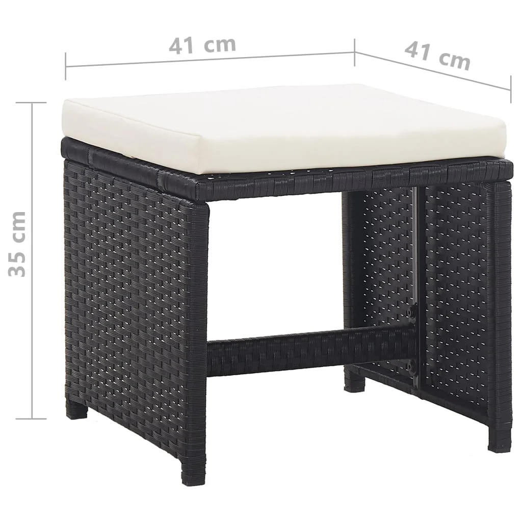 2 db fekete polyrattan kerti ülőke párnával