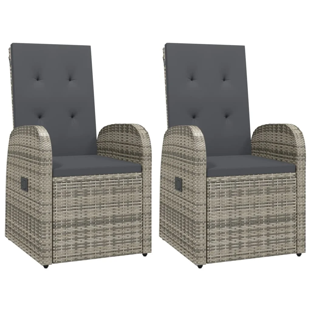 2 db szürke dönthető háttámlás polyrattan kerti szék párnával