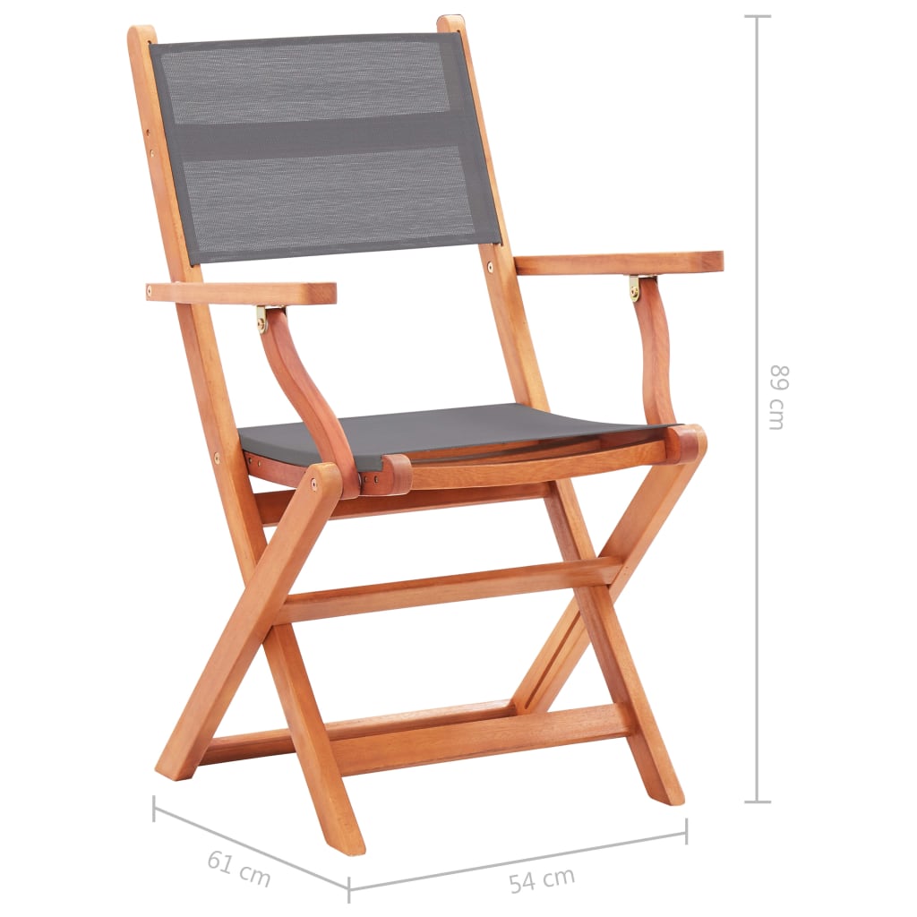 4 db szürke eukaliptuszfa és textilén összecsukható kerti szék