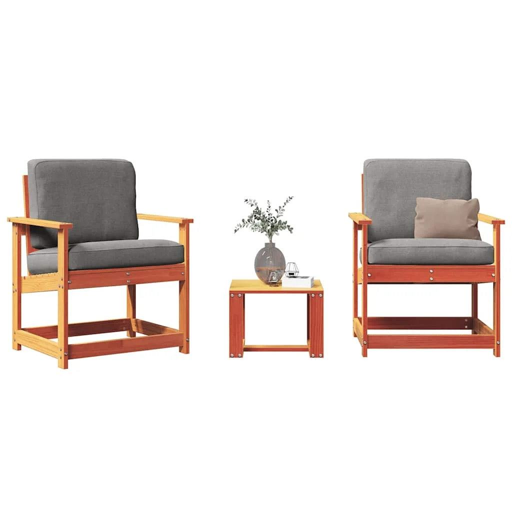 3 részes viaszbarna tömör fenyőfa kerti pihenőgarnitúra