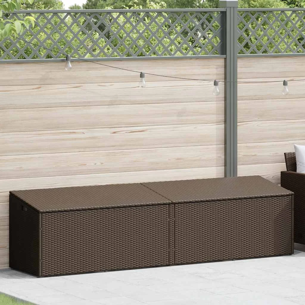 Barna polyrattan kerti tárolóláda 220x50x58 cm